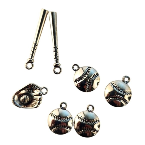 Baseball Theme Charm Set For Jewelry Crafting Silver Sports Charms Ideal For Bra - Picture 2 of 5